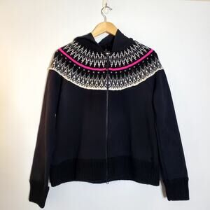 Bogner Fire & Ice Rana sweat Jacket Black with fair-isle knit top Size XXL